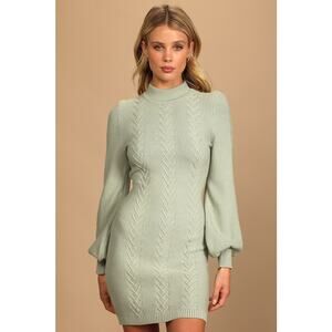 Lulus Thankful Thoughts Sage Green Cable Knit Sweater Dress XL NWT